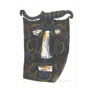 1963 Ben Shahn 'Mask (The Mask of the Women with the Comb)' Modernism Multicolor,Black & White,Brown,White France Serigraph
