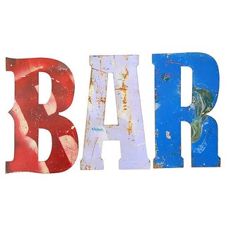 Reclaimed Metal Marquee Letters - Bar - 3 Pieces For Sale