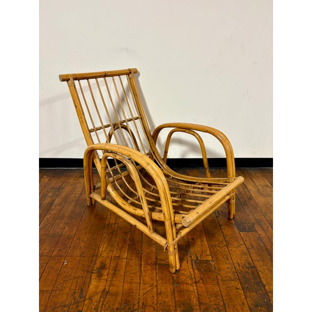 1950s Mid-Century Modern European Franco Albini Style Low Profile Rattan Curved Lounge Chair For Sale - Image 5 of 12