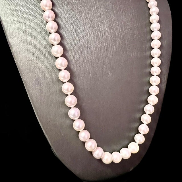 White Fine Quality Akoya Pearl Necklace 24" 14k Y Gold 8 mm Certified For Sale - Image 8 of 10