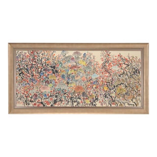 Japanese Floral and Blossom Panorama Watercolor Painting 6 Ft For Sale