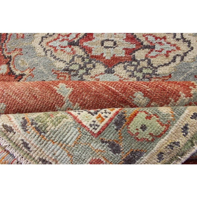 Persimmon Faded Red and Taupe Vintage Turkish Oushak Rug With Layered Medallion Design For Sale - Image 8 of 10