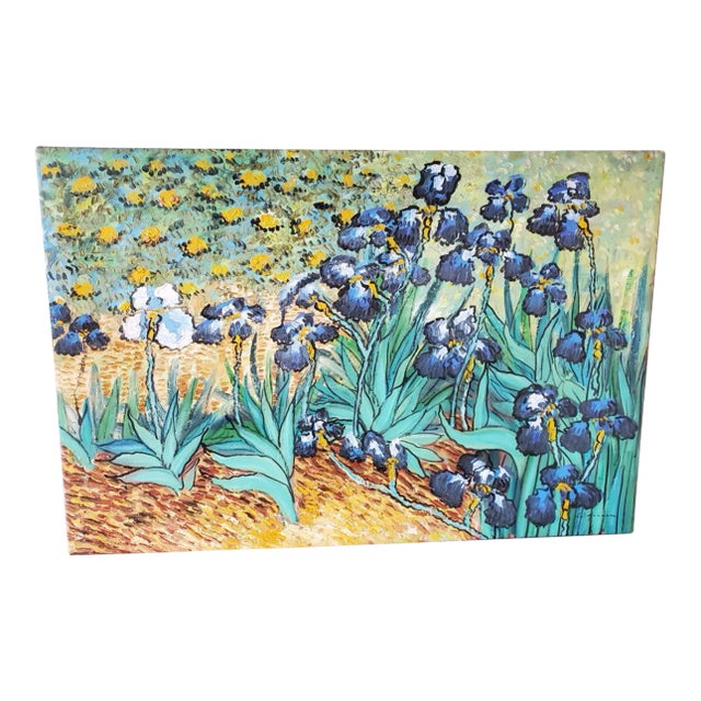 1980s Post-Impressionist Style Floral Still Life Oil Painting of Water Lillies and an Iris For Sale