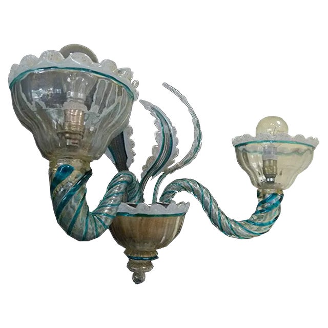 Gold & Green Murano Glass Wall Lights from Avem, 1960s, Set of 2 For Sale