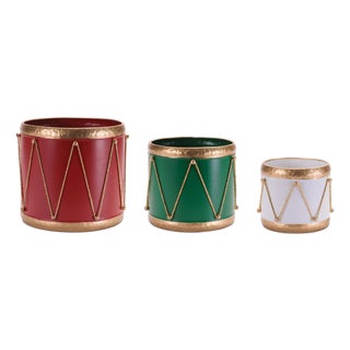 Metal Drum Containers withGold Rope Detail (Set of 3) For Sale