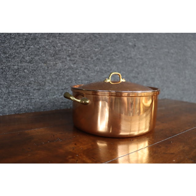 Late 20th Century Copper Stock Pot With Lid and Brass Handles For Sale - Image 5 of 10