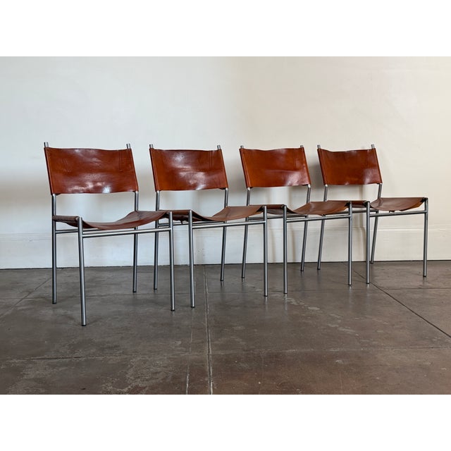 1960s Martin Visser Patinated Leather Dining Chairs For Sale - Image 12 of 18