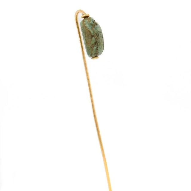 Metal Antique Egyptian Revival Faience Scarab & 14K Gold Stick Pin For Sale - Image 7 of 11