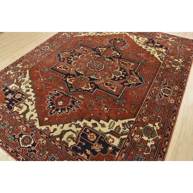 Tribal Heriz Rug 8′ X 10′ Rust Wool Tribal Hand-Knotted Oriental Carpet For Sale - Image 3 of 15