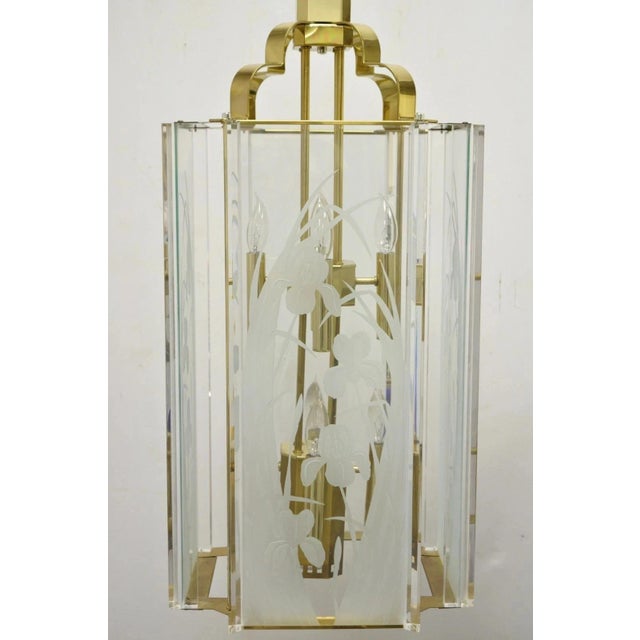 Mid-Century Modern Vintage Fredrick Ramond Mid Century Modern Brass Lucite Glass Pendant Chandelier For Sale - Image 3 of 13