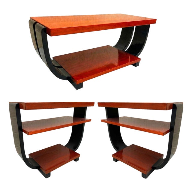 1930s Two-Tone Art Deco Side & Coffee Tables Pair Attributed to Gilbert Rohde for Brown Saltman For Sale