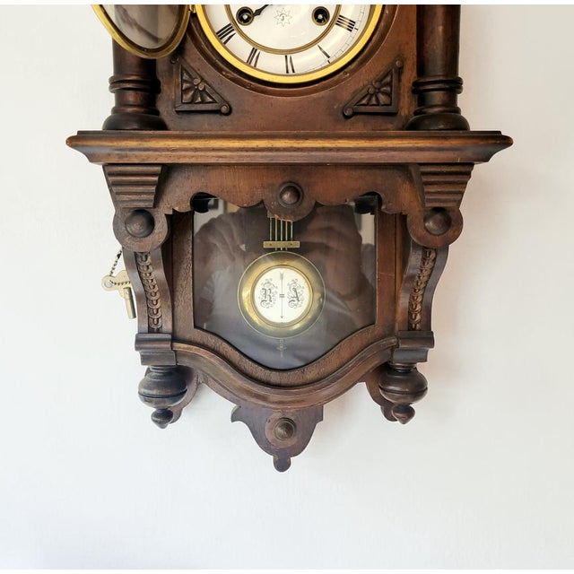 Antique Junghans German Regulator Wall Clock with Pendulum, 1890 For Sale - Image 9 of 15
