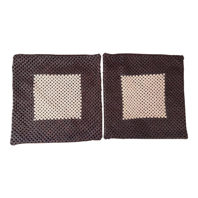 Williams-Sonoma Woven Leather Pillow Covers, Pair For Sale