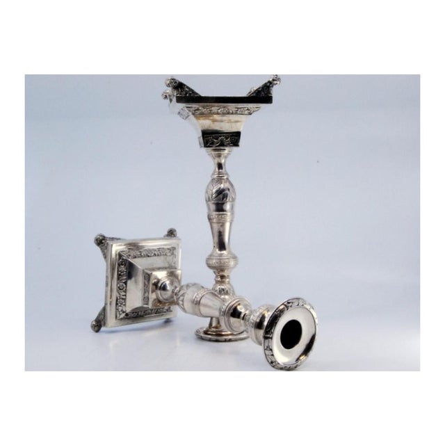 Silver Candlesticks with Engravings of Flowers and Palms, Set of 2, in Very Good conditions. Designed before 1890 This...