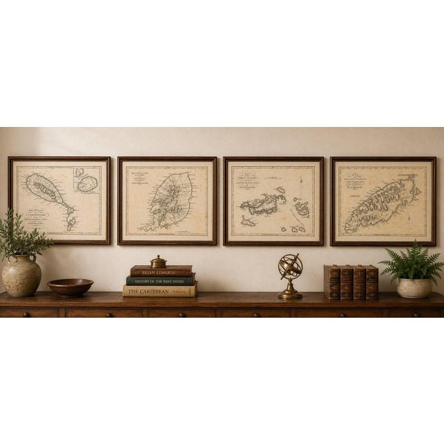 Antique Caribbean Maps of St. Kitts, Antigua, Virgin Islands & Tobago, 1818 Set of Four Antique Caribbean Maps by Bryan...