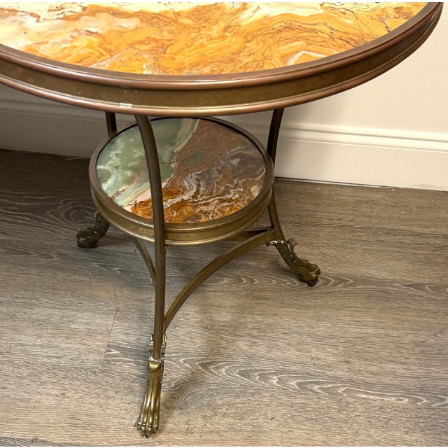 Mid 20th Century Pair French Neoclassical Bronze & Book-Matched Onyx Gueridons For Sale - Image 5 of 15