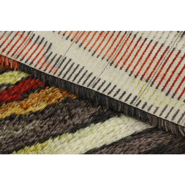 Vintage Swedish Rya Rug With Red-Orange Vertical Geometric Stripes - Rug & Kilim For Sale In New York - Image 6 of 7