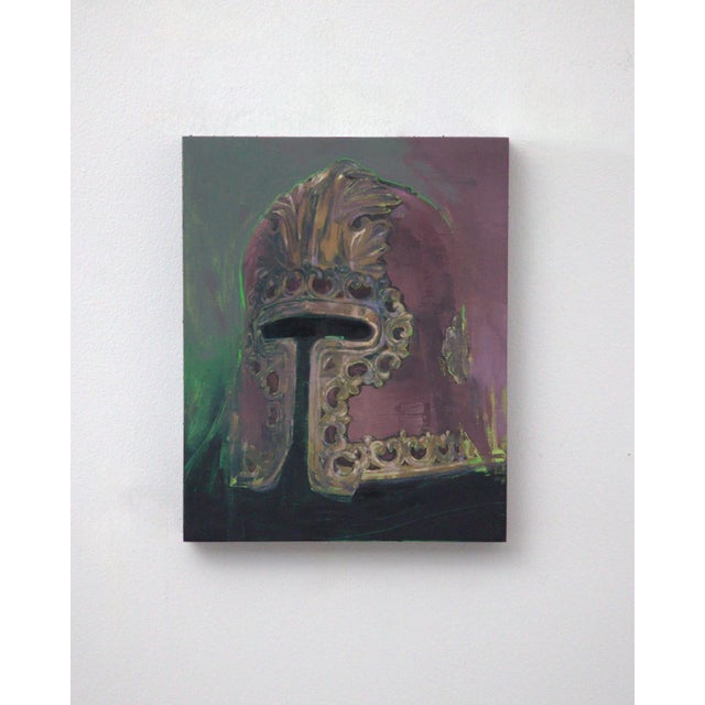 Gothic Alla Veniziana by Elena Burykina | Oil on panel Painting of an ornate helmet For Sale - Image 3 of 5