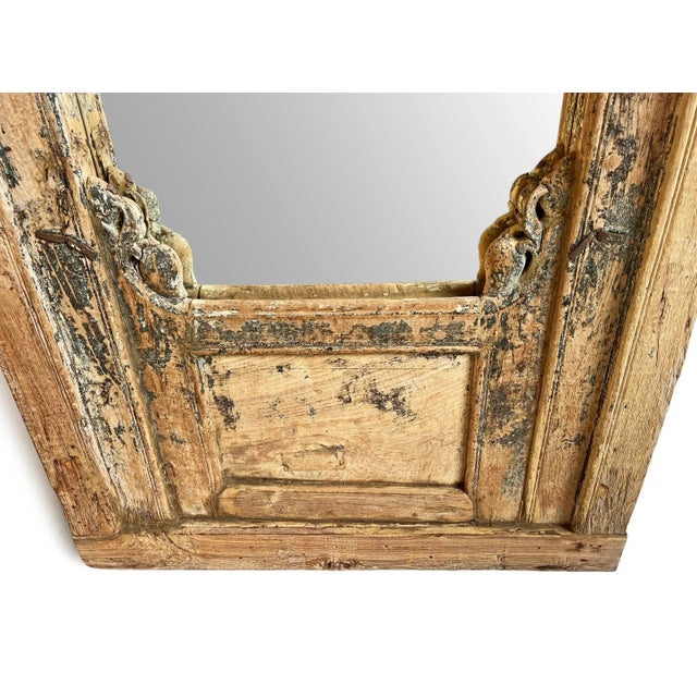 Early 20th Century Old Antique Wood Arched Window Mirror For Sale - Image 5 of 6