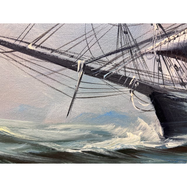 Blue Listed Artist Renato Longanesi Large Italian Oil Painting Tall Ship Seascape For Sale - Image 8 of 10