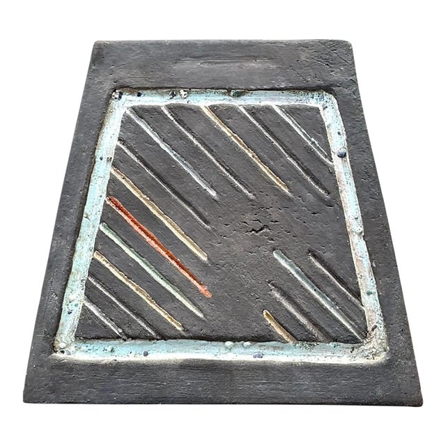 Vintage Geometric Patterned Ceramic Tile For Sale
