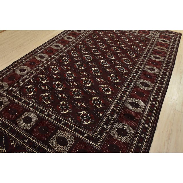 Cabin Turkmen Rug 7’7” X 12’7” Red Wool Vintage Tribal Hand-Knotted Oriental Carpet For Sale - Image 3 of 15