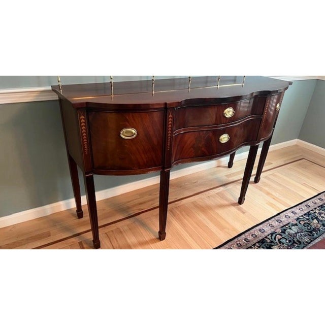 Thomasville 1960s Mint Brass Gallery Crotch Mahogany Serpentine Front Federal Sideboard Thomasville For Sale - Image 4 of 6