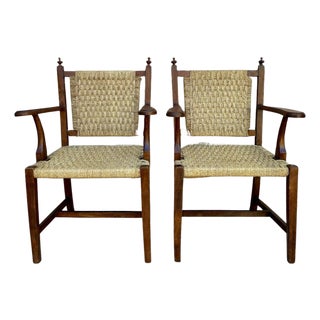 Set of 20th Spanish Walnut Armchairs with Backs and Caned Seats, 1940 For Sale