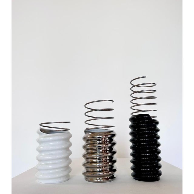 3 Ringoletto vases by Ron Arad for Rosenthal studio-line. 2000's Adjustable interior metal spring by rotation. Very good...