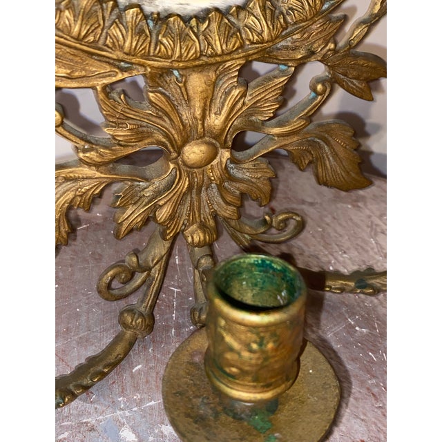 Neoclassical Gilded Bronze Figural Wall Mirror Sconce With Candle Holders. For Sale - Image 3 of 11