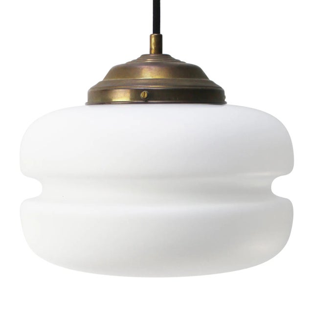 Metal Mid-Century White Matte Opaline Glass and Brass Pendant Light For Sale - Image 7 of 7