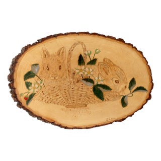 Vintage Cottage Wall Art on Wood Slab For Sale