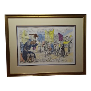 1960s Limited Edition Lithograph "Safed Street Scene With Fiddler" Artur Bar-on Ba-Bar For Sale