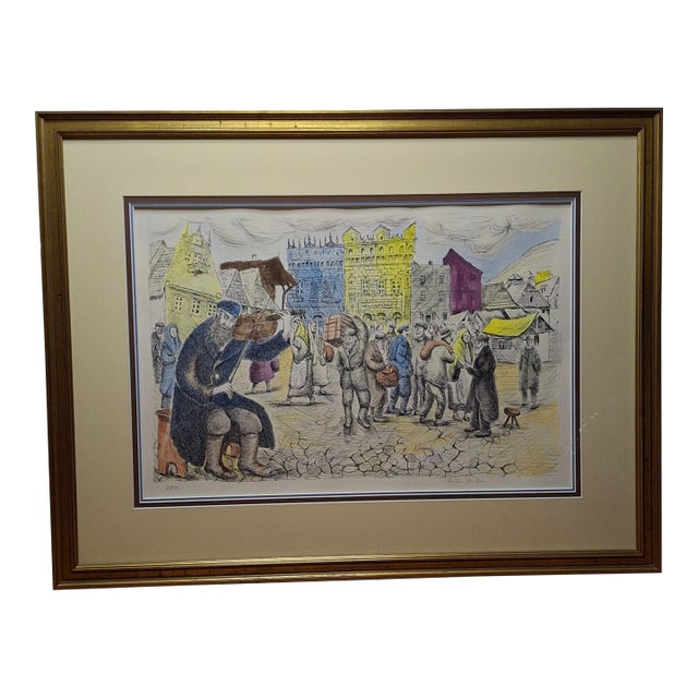 1960s Limited Edition Lithograph "Safed Street Scene With Fiddler" Artur Bar-on Ba-Bar For Sale