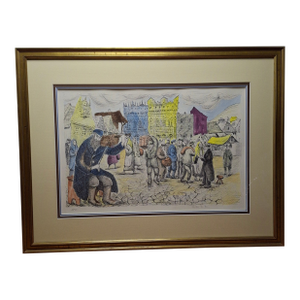 1960s Limited Edition Lithograph "Safed Street Scene With Fiddler" Artur Bar-on Ba-Bar