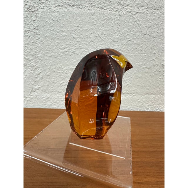 Vintage French Art Glass Crystal Bird or Penguin figurine paperweight made by Saint-Louis France, Deep Amber colored glass...