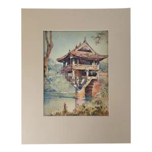 Vintage Matted Lithograph View of Indo-China by Marius Hubert-Robert, 1933