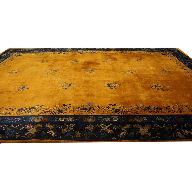 1920s 1920s Antique Large Room Size Yellow Modernist Floral Chinese Art Deco Rug For Sale - Image 5 of 10