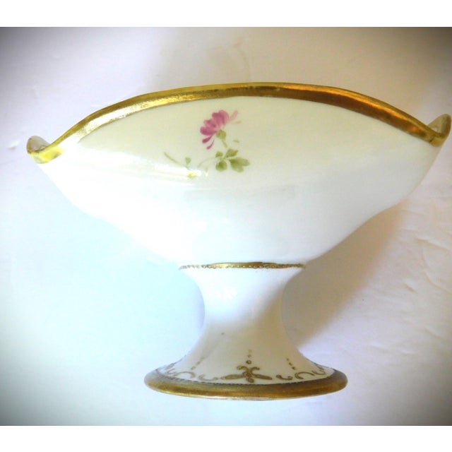 Japanese Noritake Yoshino Vintage Japanese Porcelain Hand-Painted Gold Leaf Footed Nut Candy Dish For Sale - Image 3 of 10