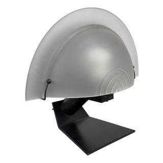 Modernist Opal Glass Half-Moon Metal Table Lamp, 1980s For Sale