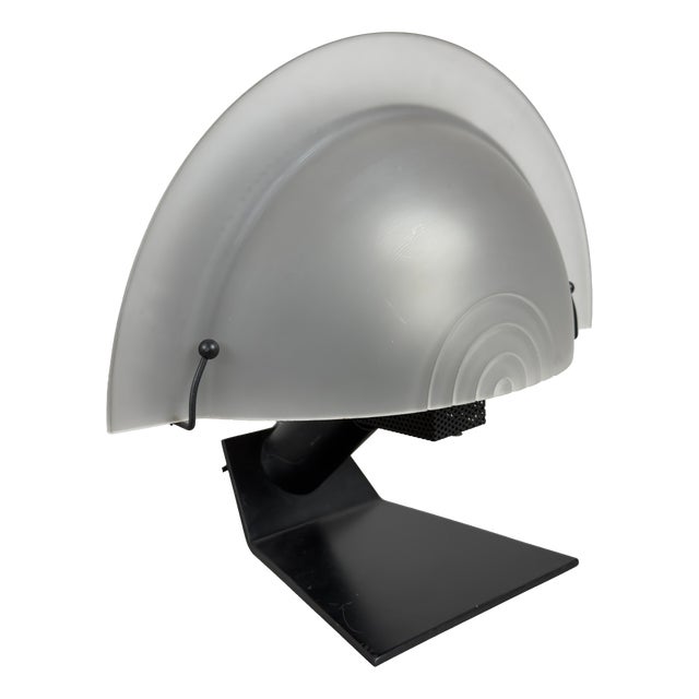 Modernist Opal Glass Half-Moon Metal Table Lamp, 1980s For Sale