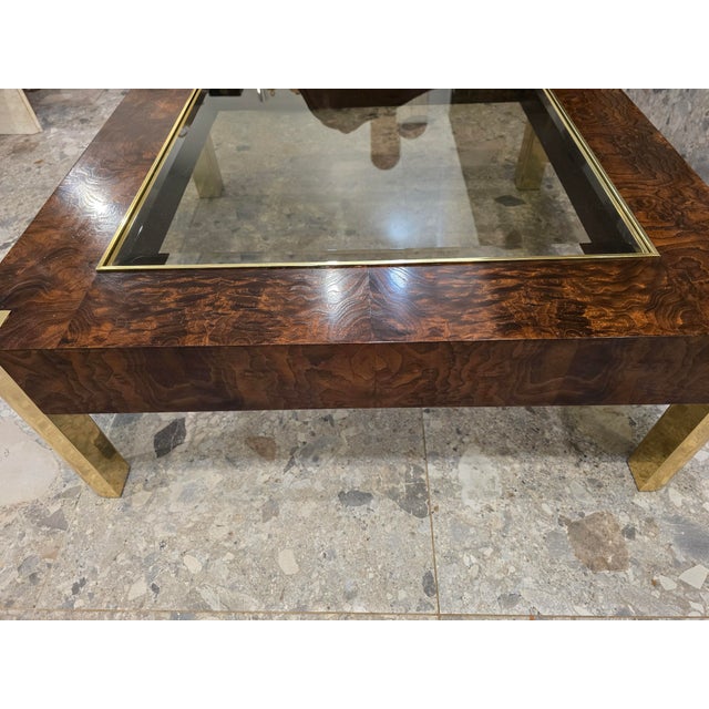 Mid 20th Century Burl and Brass Coffee Table Attributed to Century Furniture For Sale - Image 9 of 12