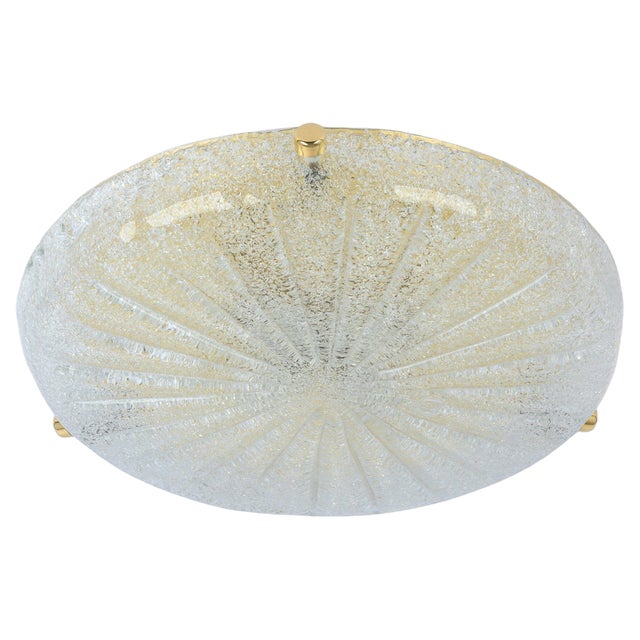 Large Round Murano Amber Sunbrust Flushmount attributed to Hillebrand, Germany, 1970s For Sale