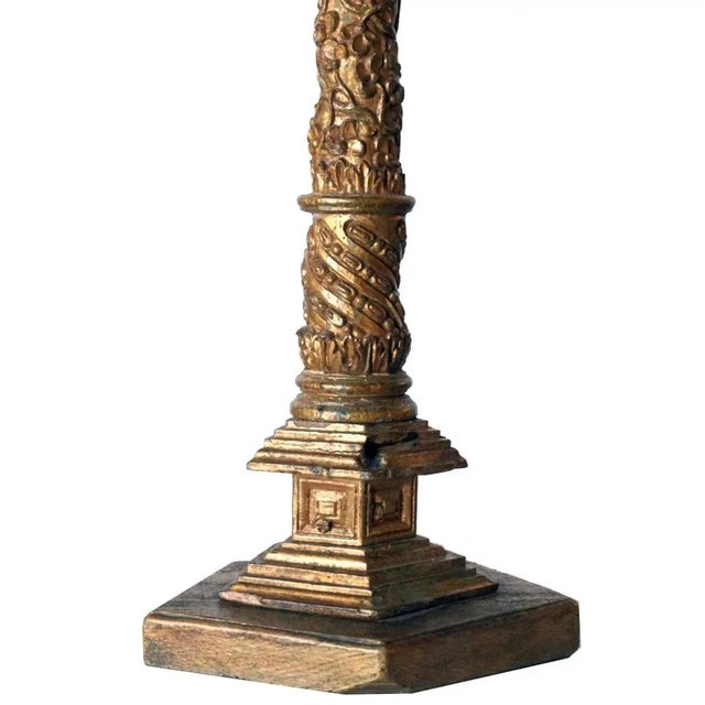 19th Century 19th Century Indo-Portuguese Gilt Altar Columns as Table Lamps - A Pair For Sale - Image 5 of 9