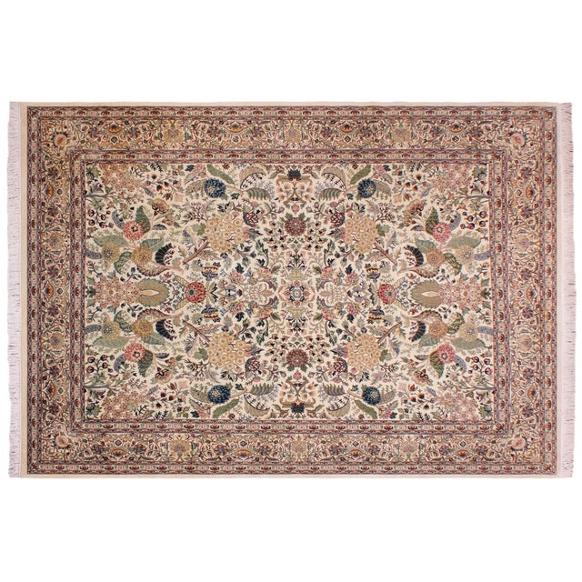 Ivory Beauttiful Floral Nagi Pak-Persian Ivory/Ivory Wool Rug - 9'1'' X 12'2'' For Sale - Image 8 of 9