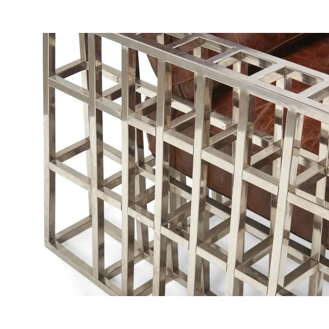 American Andrew Martin Cage Club Chair -Brown Leather & Crome Metal For Sale - Image 3 of 7