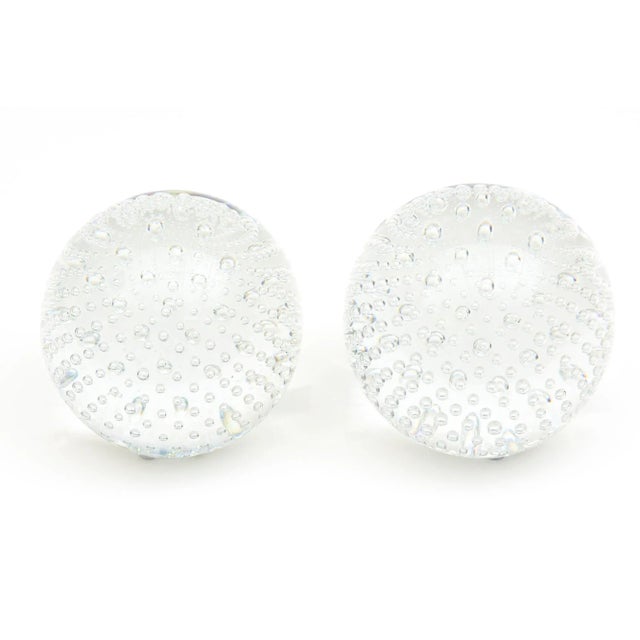 Vintage Large Bullecante Bubble Infinity Clear Glass Balls or Bookends Pair Of For Sale - Image 11 of 11
