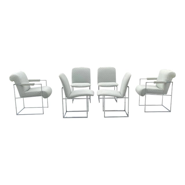 Milo Baughman "Thin Line" Style Chrome Dining Chairs - Set of 6 For Sale