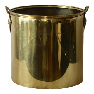 Vintage Large English Style Ornate Brass Jardiniere Planter With Handles For Sale
