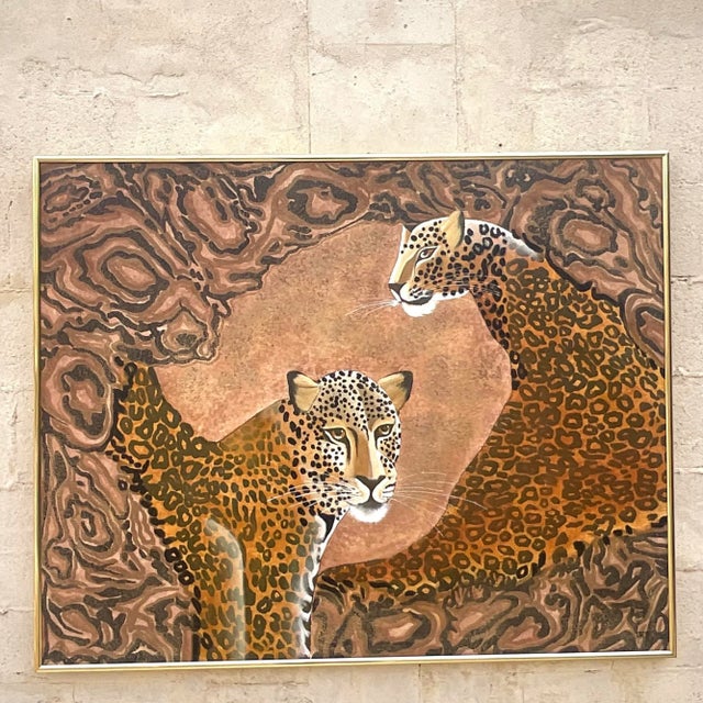 Vintage Boho Cheetah Original Oil Painting on Canvas For Sale - Image 9 of 11